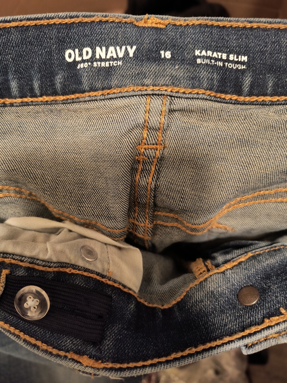 Old Navy Karate Slim Blue Jeans Built-In Tough 360° Stretch Size 16 - Picture 4 of 5